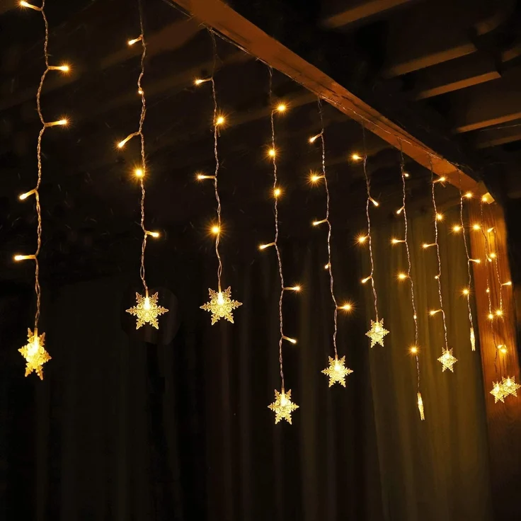 SALCAR 108er LED Schneeflocke Lichtervorhang Innen, 3M 18er Schneeflocken Lichterkette Außen, LED Weihnachtsdeko Fenster mit 9 Modi und Speicherfunktion, Warmweiß – Bild 1