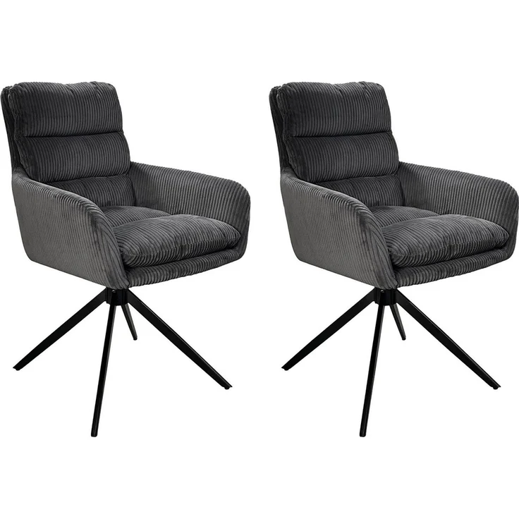 byLIVING Esszimmerstuhl 2er Set PURA/Grob-Cord dunkelgrau/Gestell Metall schwarz matt/Sitzschale 360° drehbar/Polsterstuhl/Armlehnstuhl/B 58, H 74, T 60 cm – Bild 2