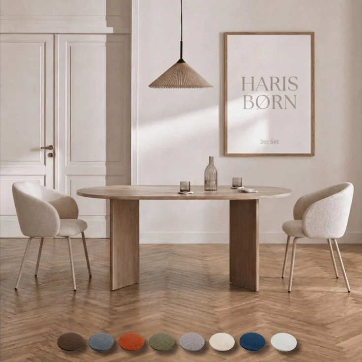 Haris Børn Esszimmerstuhl mit Armlehnen NØR - Hochwertige Polsterstühle für Esszimmer (Set, 2 St), Beige/Beine hellgrau - Premium Esszimmer Stühle & Wohnzimmer Stühle – Bild 1