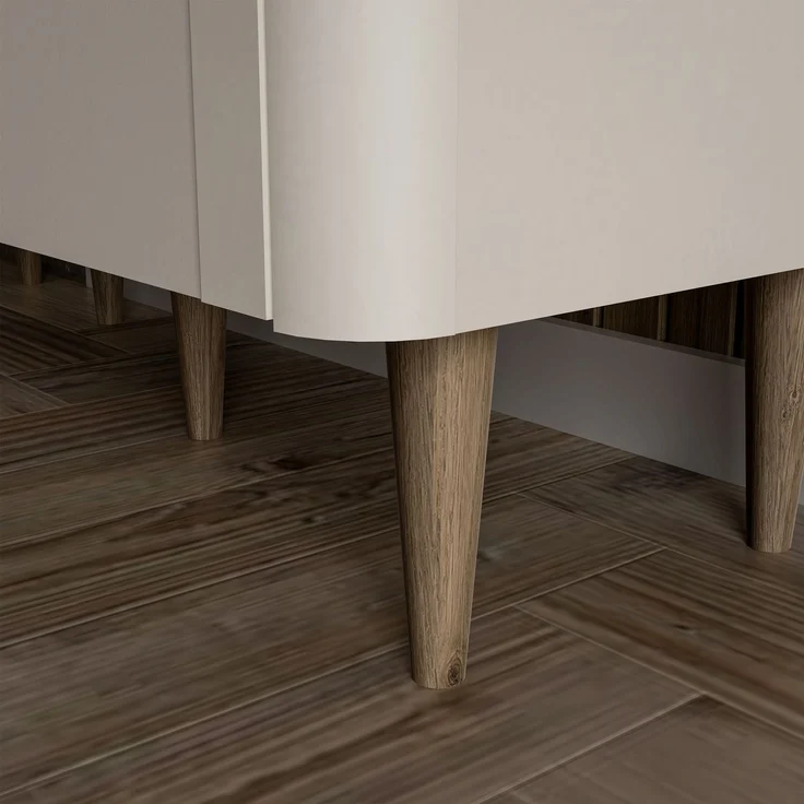 Forte LACETTI Vitrine 90, moderne Wohnzimmervitrine mit Skandi Lamellen Design, 2-türig, Holzwerkstoff, Kaschmir | Beige mit Valencia Eiche Holzdekor, 90,1 cm breit x 200,5 cm hoch x 41,2 cm tief – Bild 8