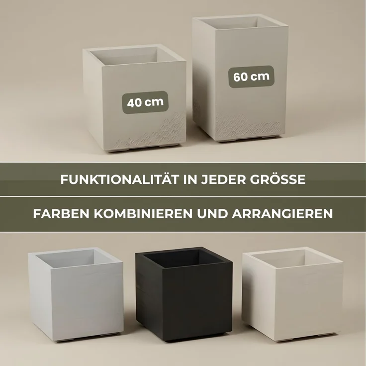 LAMELA Pflanzkübel mit Rollen 40 cm, 36L – Blumentopf aus Kunststoff in Holzoptik – Übertopf mit Wasserablauf – Modern für Innen & Außen - Wetterfest & Pflegeleicht, Schwarz – Bild 7