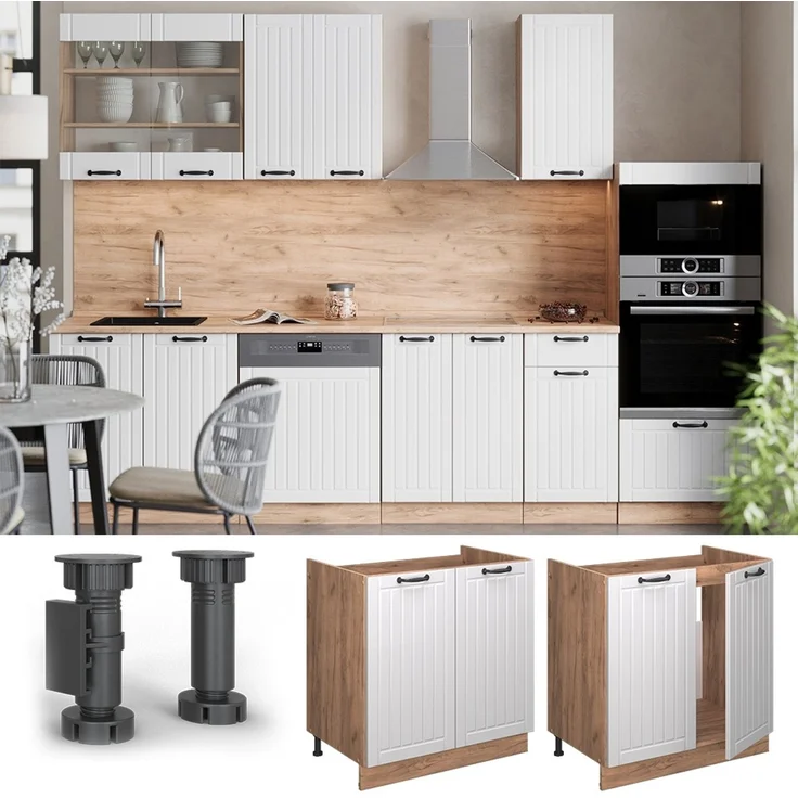 Spülenunterschrank Fame-Line Weiß Landhaus 80 cm , AP Eiche Vicco – Bild 4