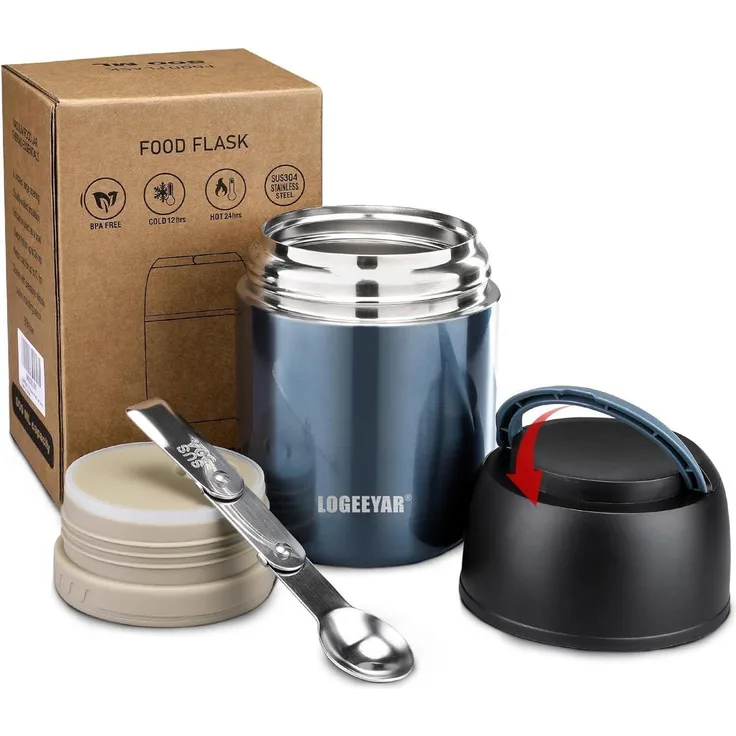 Thermobehälter 500ml Edelstahl Lunchbox Faltlöffel Blau