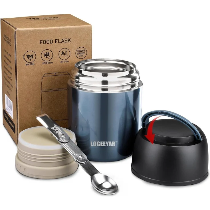 Thermobehälter 500ml Edelstahl Lunchbox Faltlöffel Blau – Bild 1