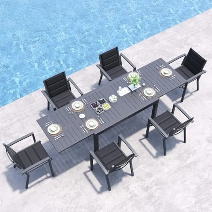 JUMMICO Garten Balkon Möbel Set Aluminium Leichtgewicht Stapelbare Stühle mit Textilpolster Stabil und Einfach Montiert,6 Personen Set