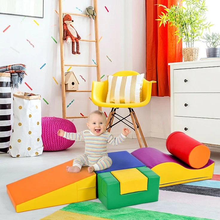 6 TLG Riesenbausteine zum Toben & Klettern Großbausteine für Kinder. Treppe und Rutsche für Kinder - Spielzeug zum Klettern, Rutschen und Krabbeln. im Vorschulalter & Babys Softbausteine, bunt. – Bild 1
