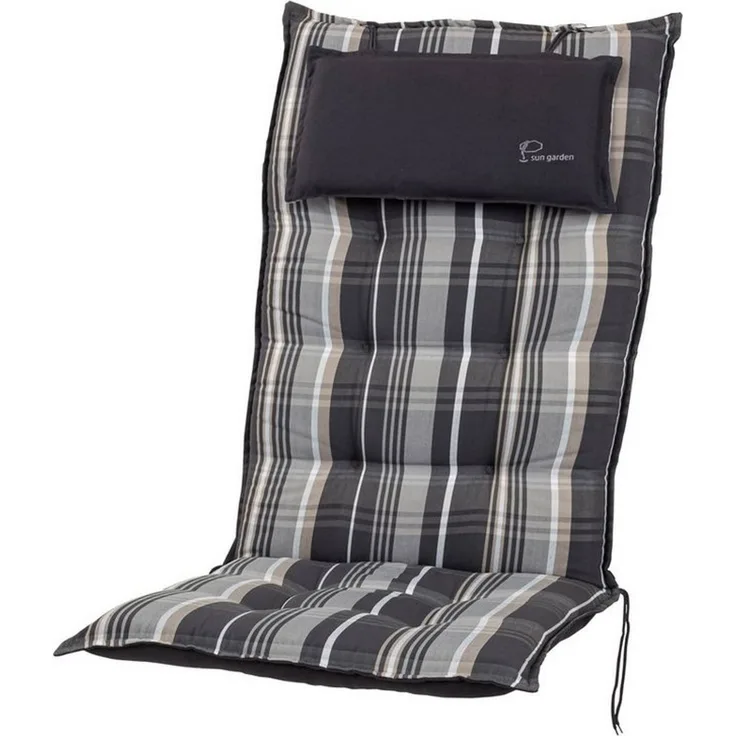 Sun Garden Hochlehnerauflage Hochlehner Sylt 90584-700 grau Streifen 120x49x9 cm Sun Garden, (1 St), Halteband verstellbar mit Bindebändern
