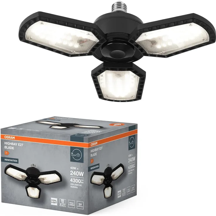 OSRAM LED-Deckenleuchte, E27, 40W, 4000K, EEK: F, 4300lm, IP20, schwarz