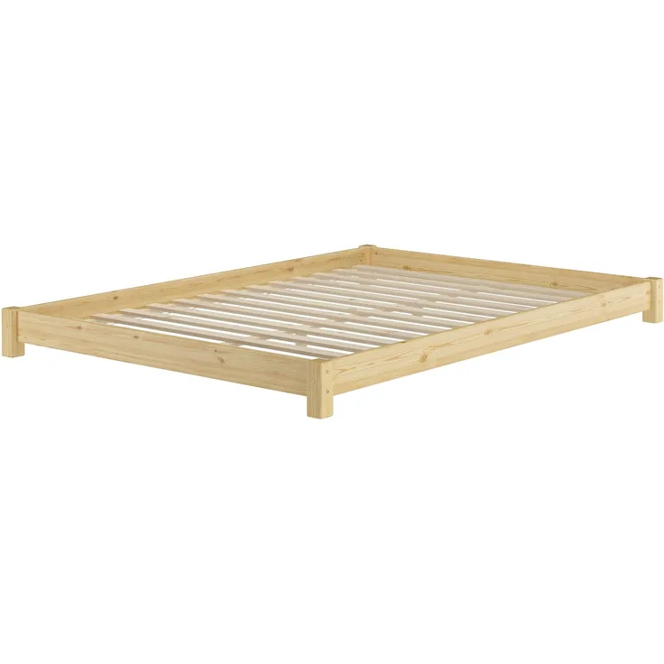 Flaches Futon-Doppelbett Bodenbett Niedrigbett 140x200 Kiefer massiv V-60.51-14Rollrost inkl.