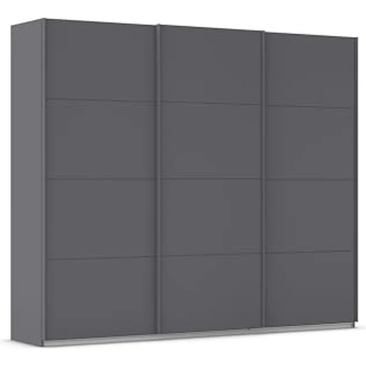 Rauch Möbel Kulmbach, Kleiderschrank mit Schwebetüren für Schlafzimmer, Kinderzimmer, Jugendzimmer, Garderobe, Flur, 3-türig, Zubehör Classic, Farbe Grau metallic, Schwarz, Breite 271 cm – Bild 1