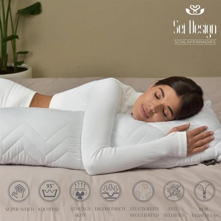 SEI Design Microfaserkissen Seitenschläferkissen Kissen Classic 140x40cm, Füllung: 100% Mikrofaser, Bezug: 100% Polyester, Seitenschläfer, Rückenschläfer, Bauchschläfer, Kissen, Seitenschläferkissen, gesteppt mit Reißverschluss 95°C waschbar – Bild 2