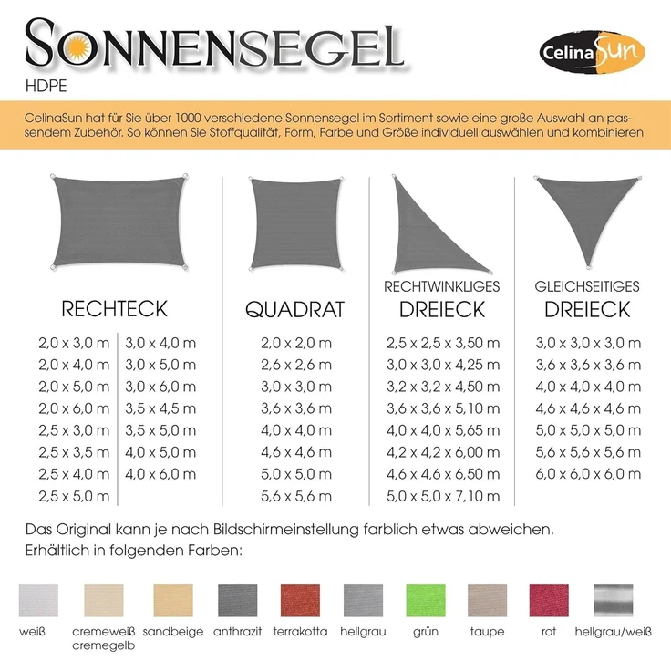 CelinaSun Sonnensegel inkl Befestigungsseile Premium HDPE wetterbeständig atmungsaktiv Dreieck rechtwinklig 2,5 x 2,5 x 3,5 m grün – Bild 4