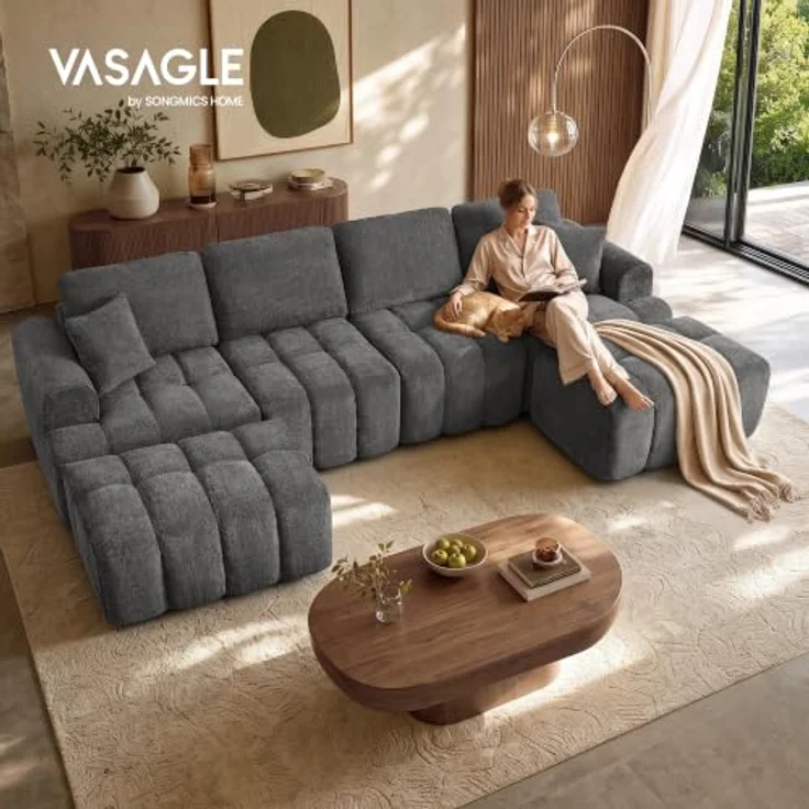 VASAGLE Modulares Sofa, 6-Sizer, Schlafsofa, Rahmenlos, Chenille | Couch, 157 x 306 x 85 cm, für Wohnzimmer, grau, CAMILA Kollektion LCS168G101-02 – Bild 3