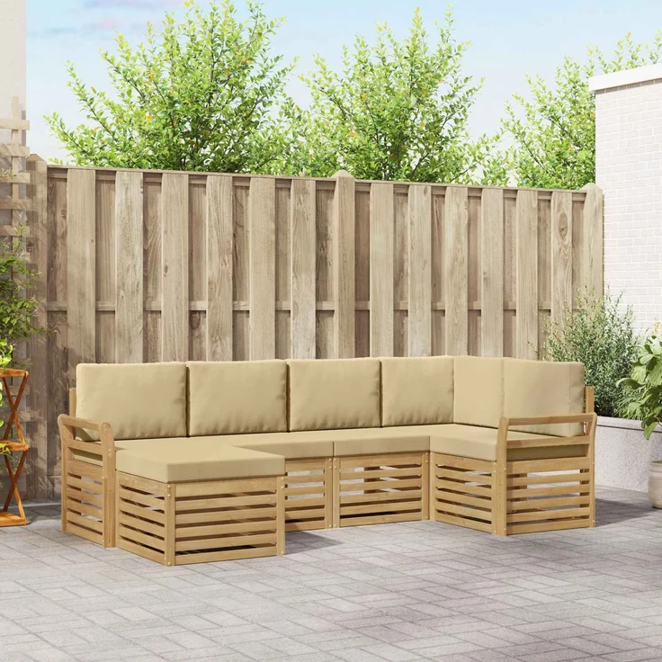 vidaXL Outdoor-Sofagarnitur 6 stk. 5-Sitzer Weiß und Beige Polyester 3392118 – Bild 1