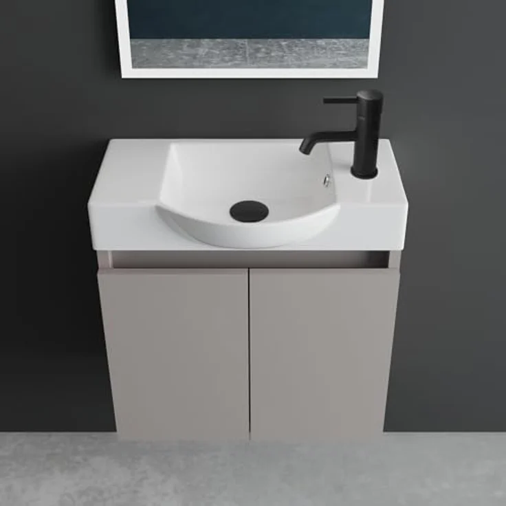 Alpenberger Badmöbel-Set Gäste WC Waschbecken mit Unterschrank 55 cm Breit, (Kleiner Stauraum Schrank, Moderne Waschplätze), Waschtisch mit Unterschrank Light Coffee – Bild 4