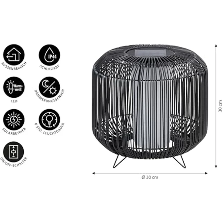Dehner LED Solarleuchte Solar-Laterne Bari, Ø 30 cm, Kunststoff/Metall, Warmweiß, warmweißes Licht, Schutzart IP44, Farbe anthrazit – Bild 2