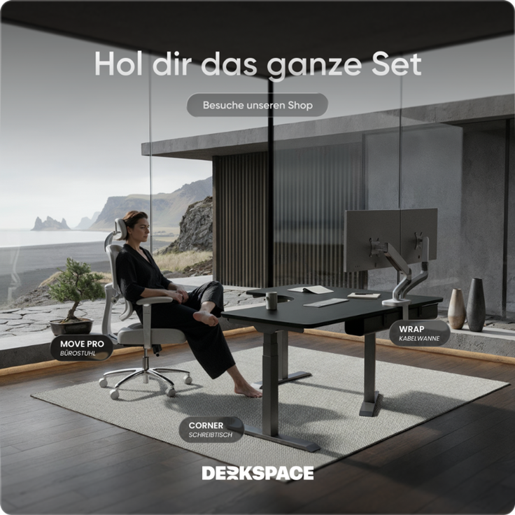 DESKSPACE CORNER Schreibtisch, Elektrisch höhenverstellbar, 160 x 130 x 70 cm, Schwarze Tischplatte, Graues Gestell – Bild 9