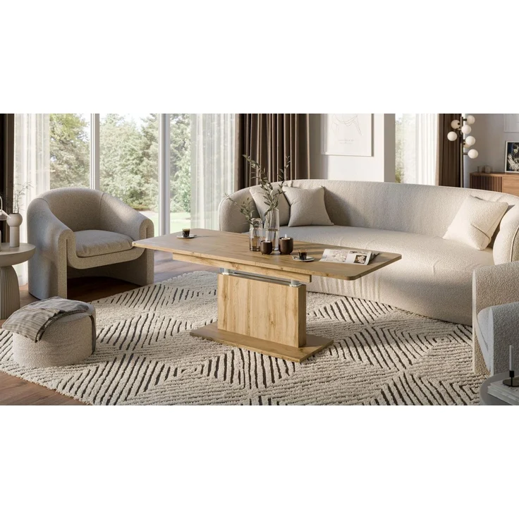 designimpex Couchtisch DC-1 Tisch Eiche Wotan höhenverstellbar ausziehbar, Funktionstisch, Wohnzimmertisch, Tisch, Esstisch, Sofatisch – Bild 1