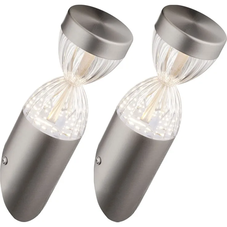 2er Set LED Außenwandlampe, silber, Fackel Design, H 26,5 cm
