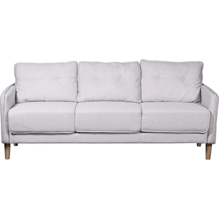 DRW 3-Sitzer-Sofa aus Polyester mit Beinen aus Holz, Gummi, Hellgrau, 189 x 75 x 86 cm – Bild 2