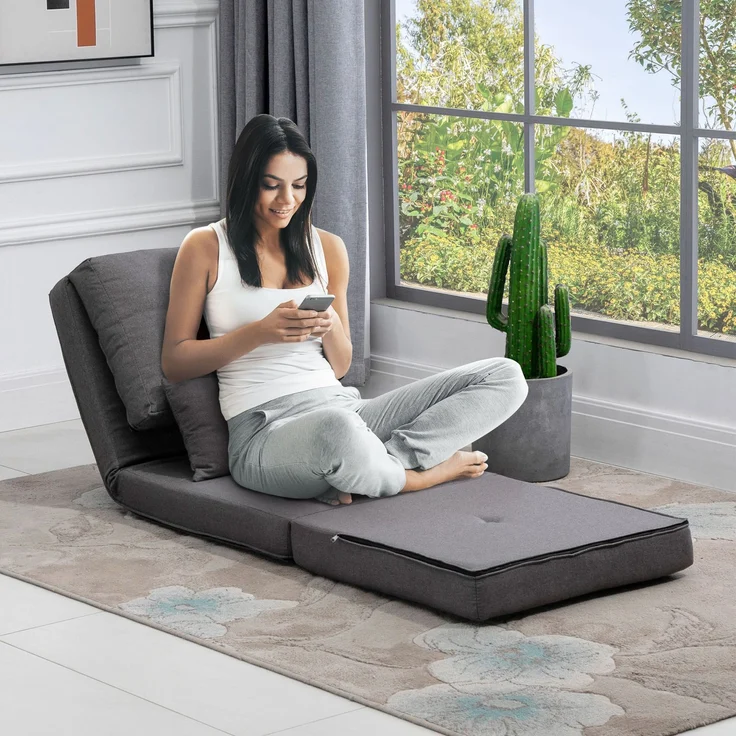 HOMCOM Schlafsessel, Leinen, Metall, Dunkelgrau, 80L x 60B x 56H cm – Bild 2