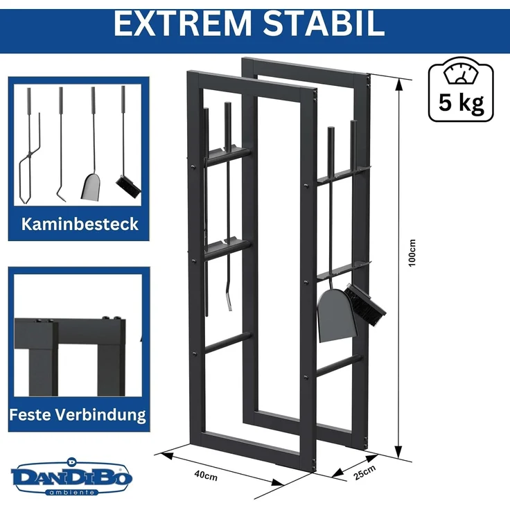 DanDiBo Kaminholzregal Innen Metall mit Besteck 96601 Brennholzregal Holzaufbewahrung Kaminholzständer Feuerholzregal – Bild 2