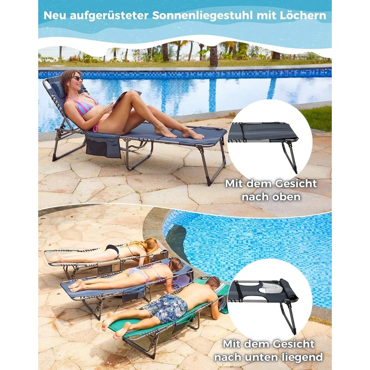 KingCamp Sonnenliege Klappbarer mit Lesefenster, Liegestuhl Klappbar 5-Position-Verstellbare Rückenlehne Gartenliegestuhl Leicht mit Kopfstütze Strandliege klappbare für Strand Garten Terrasse Camping – Bild 3