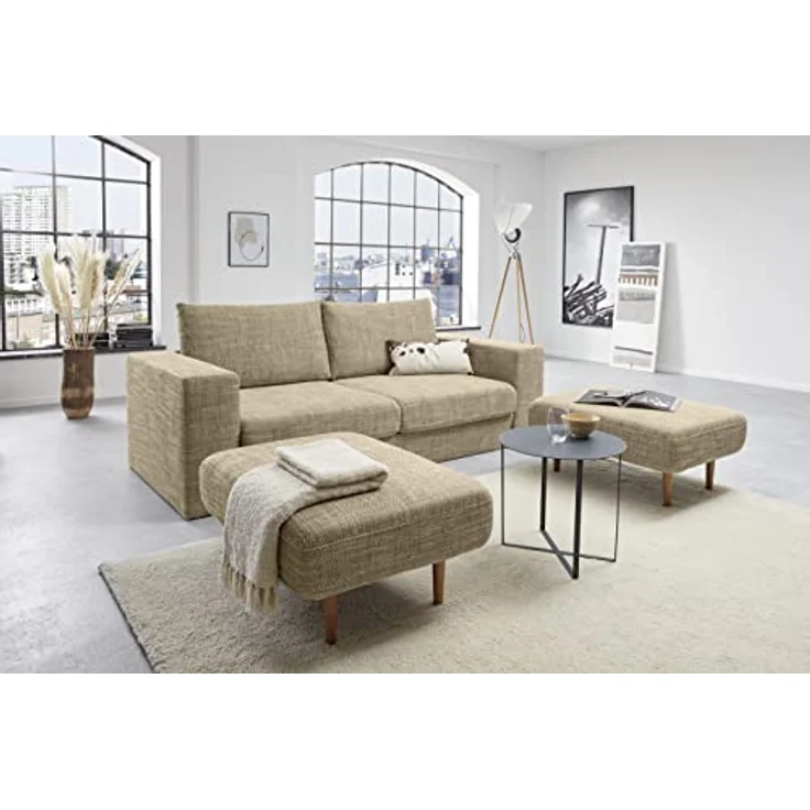 LOOKS by Wolfgang Joop Looks V-1 Designer Sofa mit Hockern, 2 Sitzer Couch, Funktionssofa, beige-braun, Sitzbreite 200 cm – Bild 4