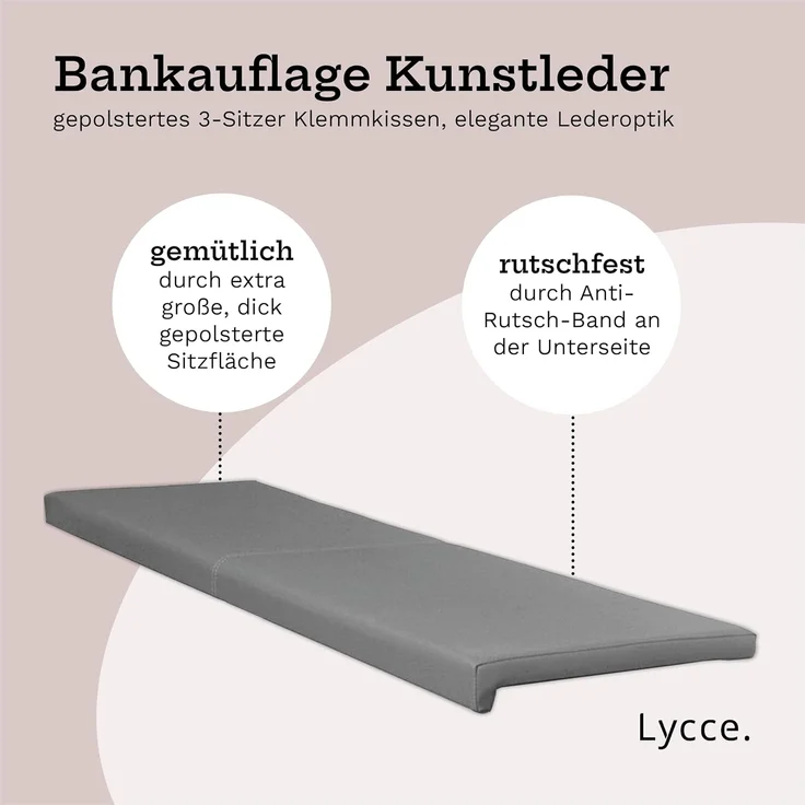 Lycce Bankauflage XXL Klemmkissen, Bankauflage, Sitzkissen für Sitzbank, viele Farben, (1 St), verrutscht nicht, 150cm breit, hochwertiger Kunstlederbezug – Bild 3