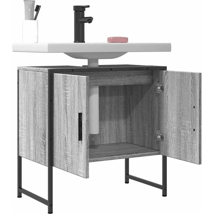Waschbeckenunterschrank, Badschrank, Unterschrank Grau Sonoma 60x33x60 cm Holzwerkstoff j143p – Bild 4