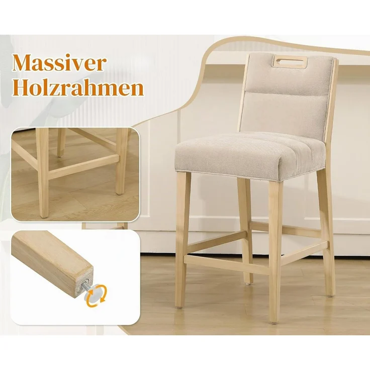 WAHSON OFFICE CHAIRS Barhocker Barhocker 2er Set Barstuhl Chenille Küche Tresenhocker mit Lehne (2 St) – Bild 4