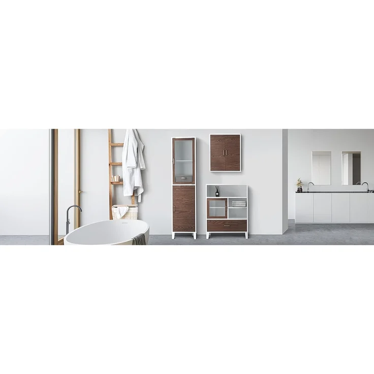 Elegant Home Fashions Tyler Holz Badezimmer Freistehender Aufbewahrungsschrank 33 x 66 x 86,8 cm Mit Schublade & Regalen 2 Ton Weiß/Braun EHF-F0010, White/Natural Wood, One Size – Bild 8