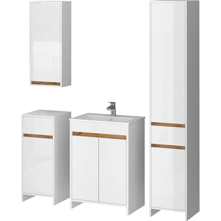 Badmöbel-Set Lemgo Weiß Hochglanz 5-teilig Vicco – Bild 1