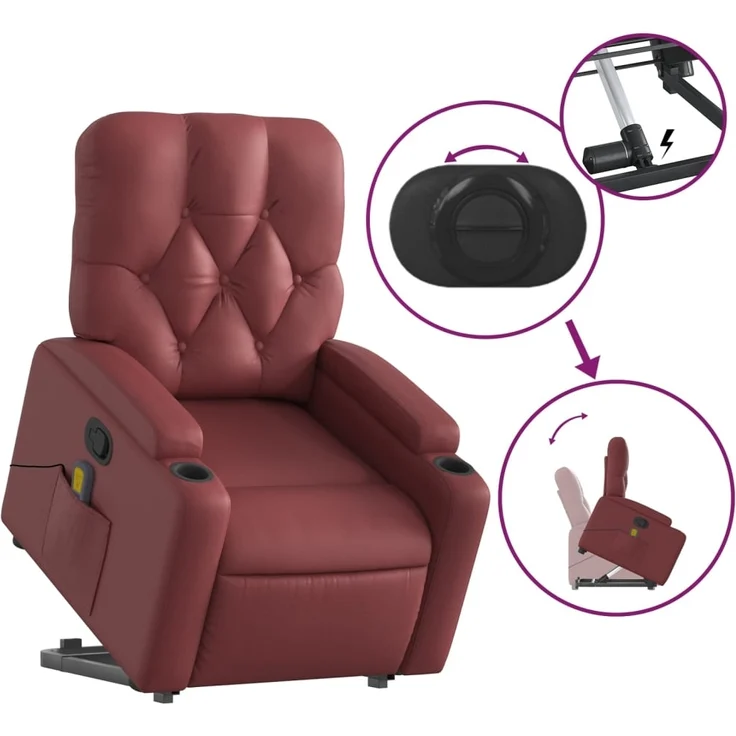 vidaXL Massagesessel mit Aufstehhilfe Weinrot Kunstleder 3204783 – Bild 4