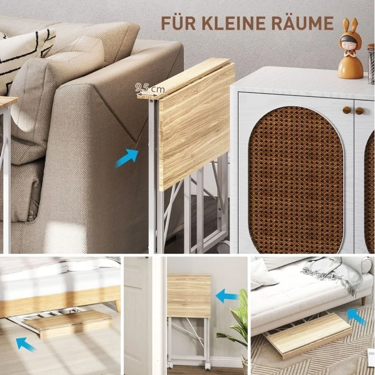 Klappbarer Schreibtisch mit Rollen, 80x40x75 cm, Naturholz – Bild 6