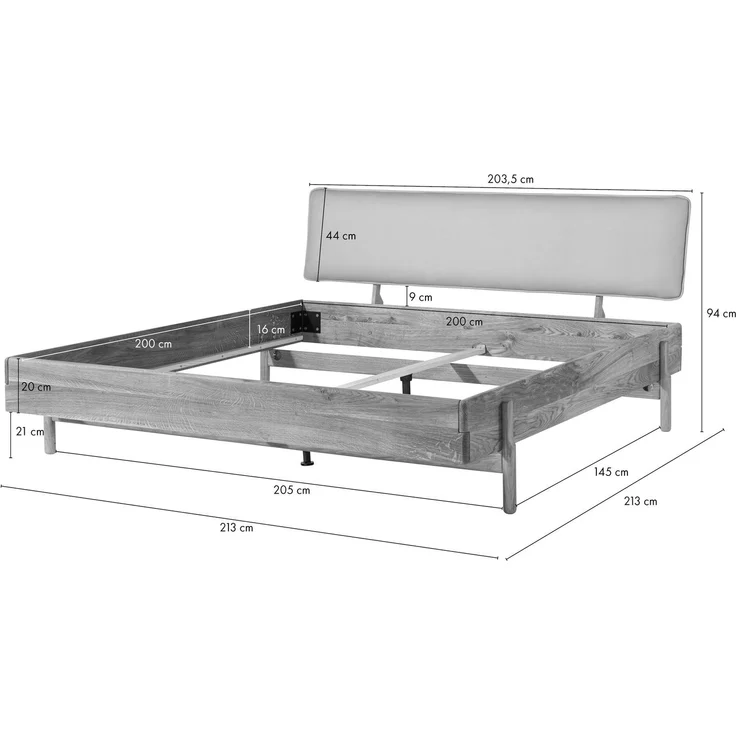 Bett Eiche 200x200x94 natur geölt, Kopfteil anthrazit KIEL #04 – Bild 8