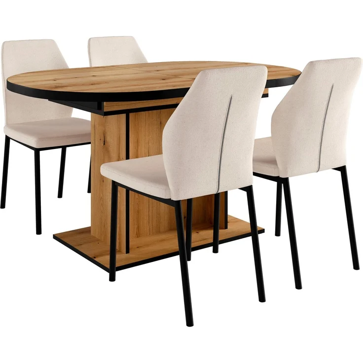 OTTO home Essgruppe Basel, Tischgruppe mit 4 Stühlen, Esstisch ausziehbar 140 - 180 cm, (Set, 5-tlg, Otto's DAUERTIEFPREIS), BESTSELLER, Sitzgruppe, Tisch, Stühle, ovale Tischplatte, Säulentisch – Bild 1