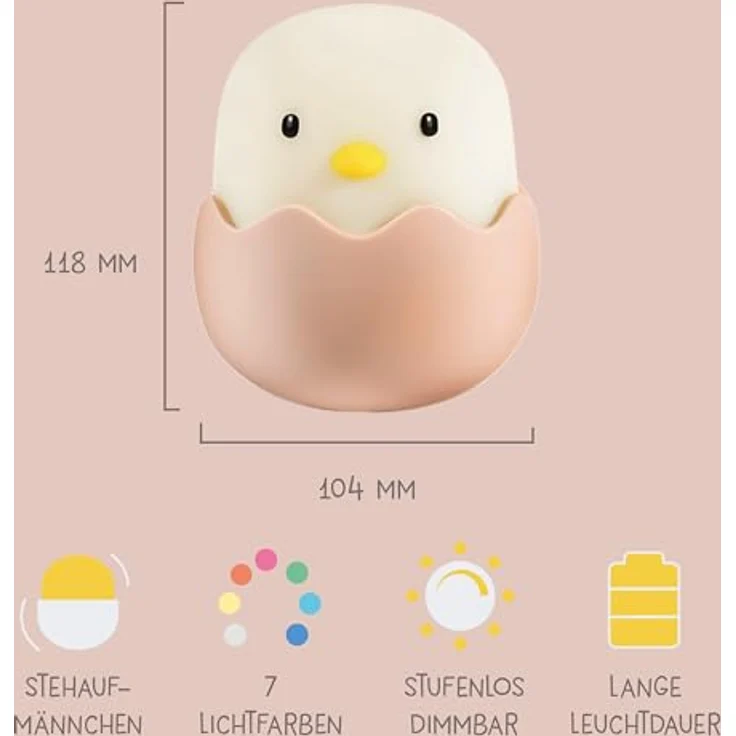 MegaLight LED Nachtlicht Kinder | Nachtlicht Baby ohne verschluckbare Kleinteile | Stilllicht dimmbar Touch | Nachtlampe USB Aufladung | Eggy Egg – Bild 3