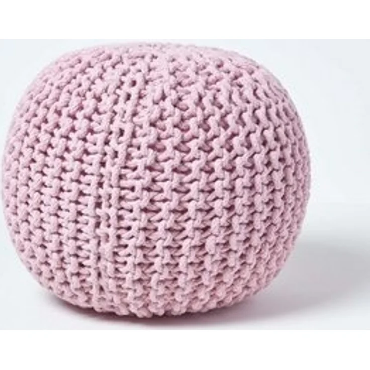 Homescapes Pouf Runder Strickpouf 100% Baumwolle, rosa – Bild 6
