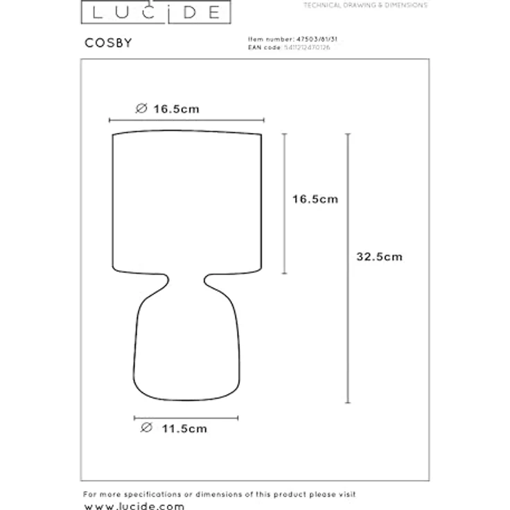 LUCIDE COSBY - Tischlampe - Ø 16,5 cm - 1xE14 - Weiß – Bild 6