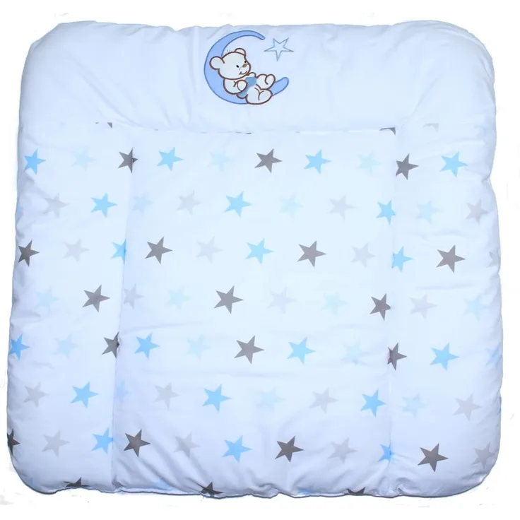 Wickelauflage mit Applikation - Bärchen Mond Star Blau - Wickeltischauflage Baby Auflage (70x50 cm)