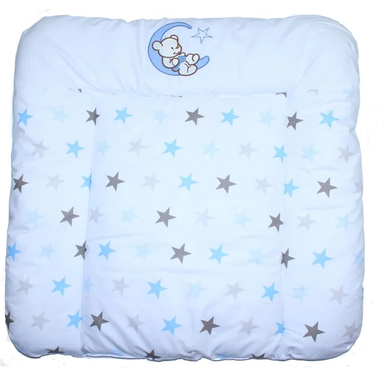 Wickelauflage mit Applikation - Bärchen Mond Star Blau - Wickeltischauflage Baby Auflage (70x50 cm)