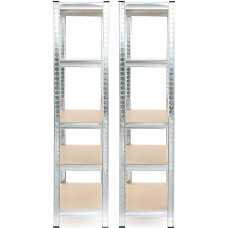 Wiltec Set 2X Schwerlastregal 180 x 90 x 45 cm, 875 kg Gesamtlast, Steckregal verzinkt aus Stahl, Lastenregal mit 5 Ablagen, Werkstattregal – Bild 8
