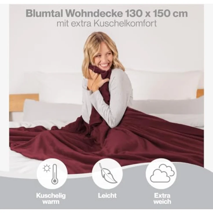 Blumtal Kuscheldecke flauschig - Oeko-TEX zertifizierte Fleecedecke 130x150 cm - Wohndecke 130x150 cm - Decke Couch Wohn- & Kuscheldecke - Flauschdecke - Wohndecke Kuscheldecke 130x150 cm Dunkelrot – Bild 5
