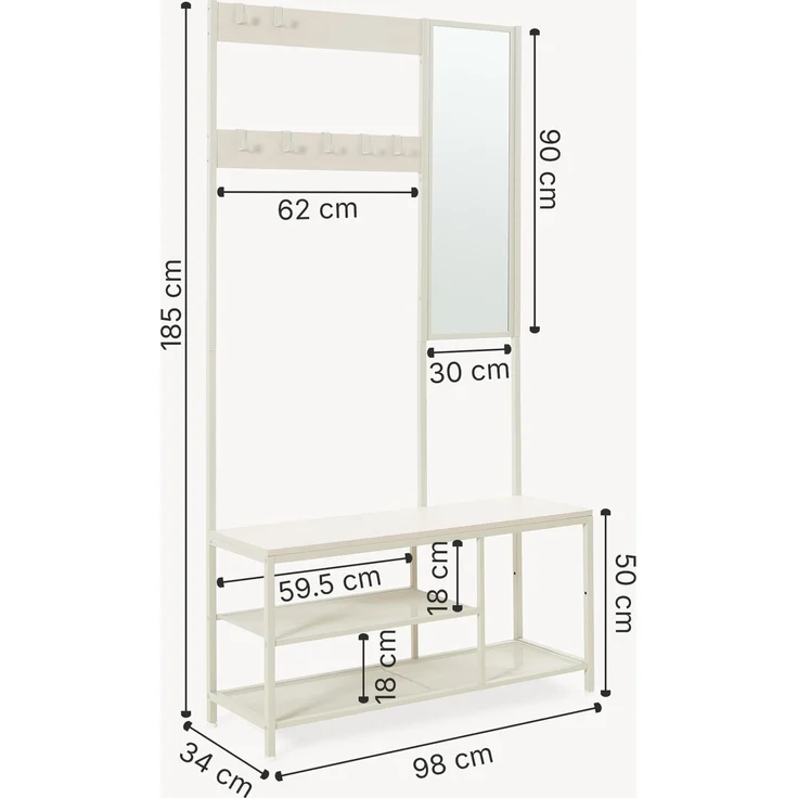 Garderobenständer Napinerg mit Spiegel und Schuhregal 185x98x34 cm Sandfarben [en. casa] – Bild 5