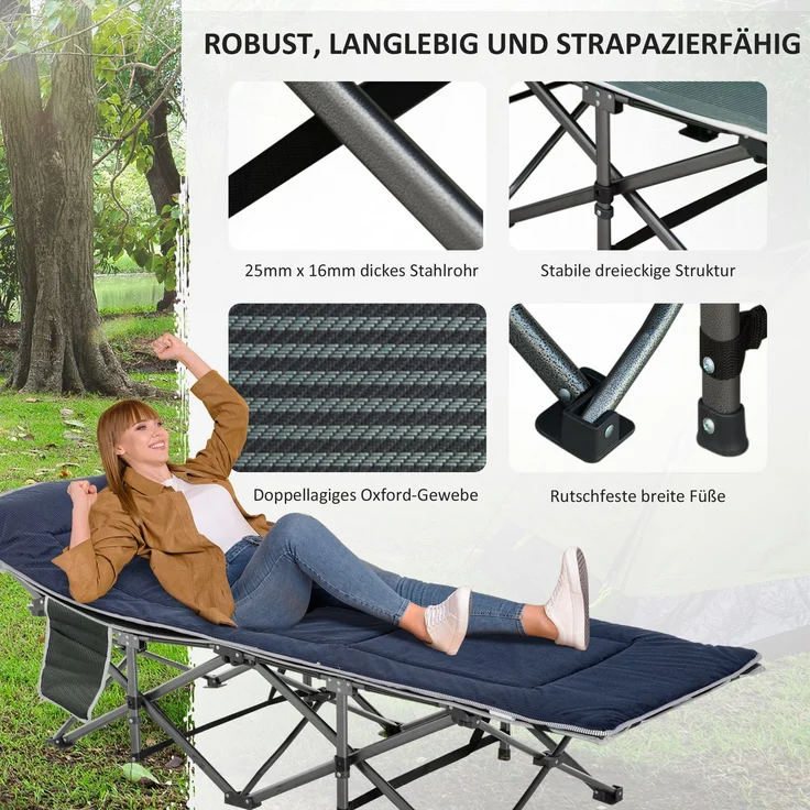 Campingbett, klappbares Feldbett mit Kopfkissen, 188 x 64,5 x 53 cm, Dunkelblau+Grau--Dunkelblau+Grau--53x64.5x188cm--YOUDENOVA – Bild 7