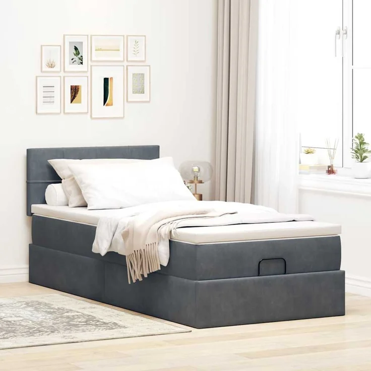 vidaXL Ottoman-Bett mit Matratze & LEDs Dunkelgrau 80x200 cm Samt 3312585 – Bild 3