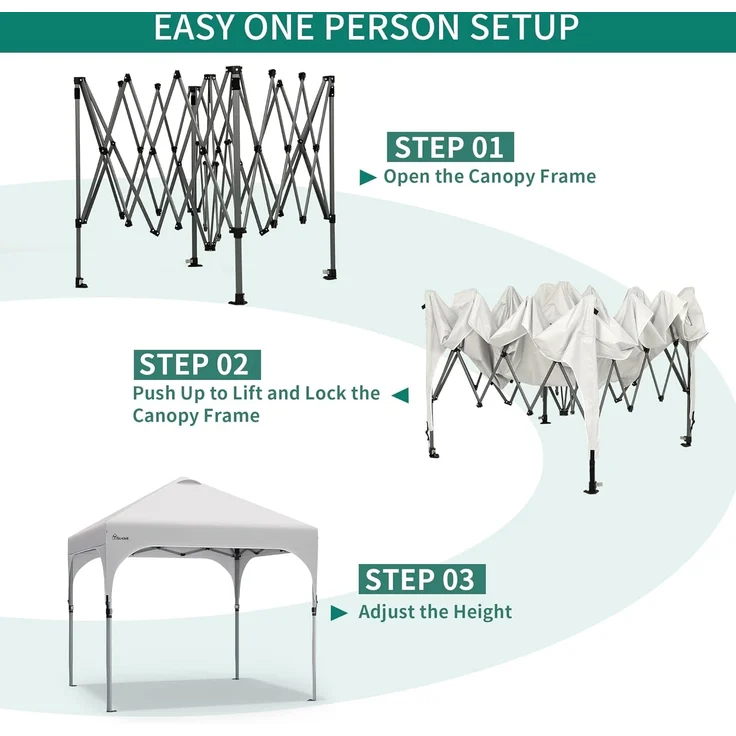 YITAHOME 2,5x2,5 m wasserdichte Pavillon Faltpavillon, Faltbarer Pop up Pavillon Outdoor Anti-UV Gartenpavillon Höhenverstellbarfür Alle Jahreszeiten Für Party Camping Märkte Pool Festival, Weiß – Bild 3