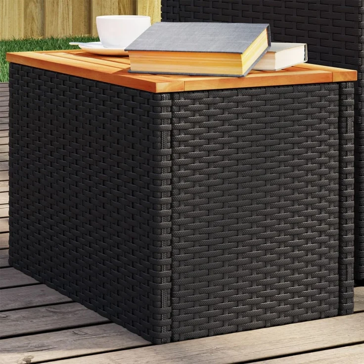 2 pcs Gartentische, Beistelltische Schwarz 55x34x37cm Poly Rattan Holz – Bild 1