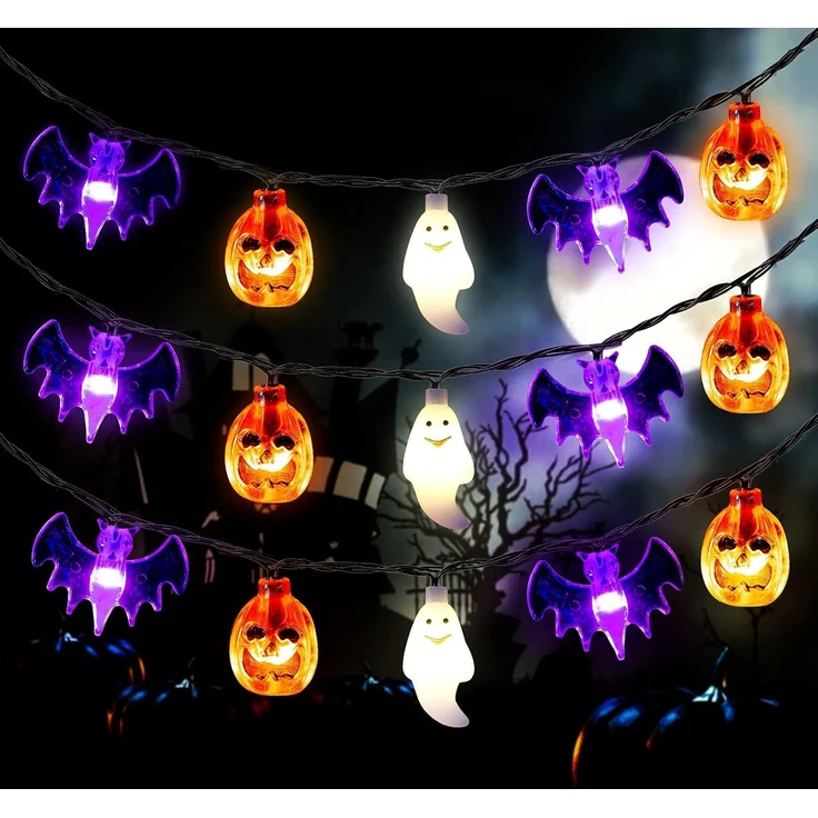 ABC LED-Lichterkette mit Kürbis-, Geister- und Fledermausmotiven, 3 m, 20 LED – Bild 1